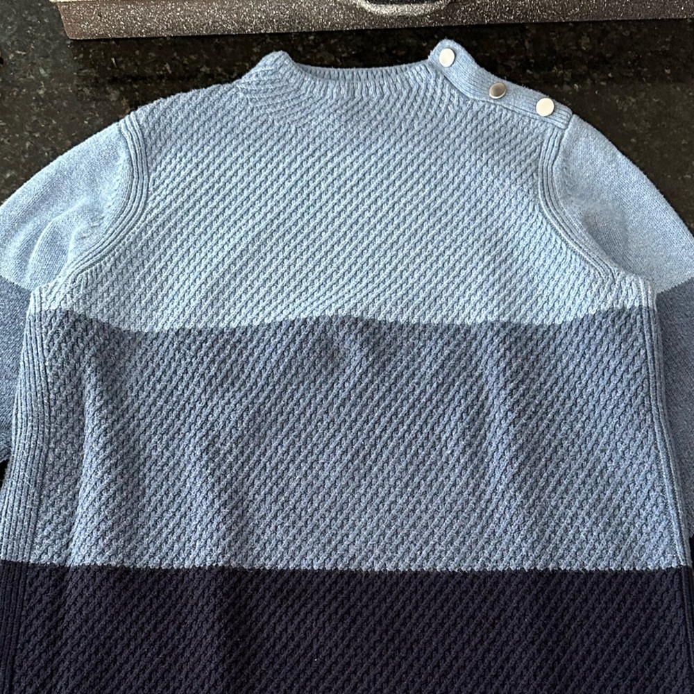 Talbots Mockneck Colorblock Sweater Size Large Blue Button Trim Cotton Blend - Picture 10 of 12